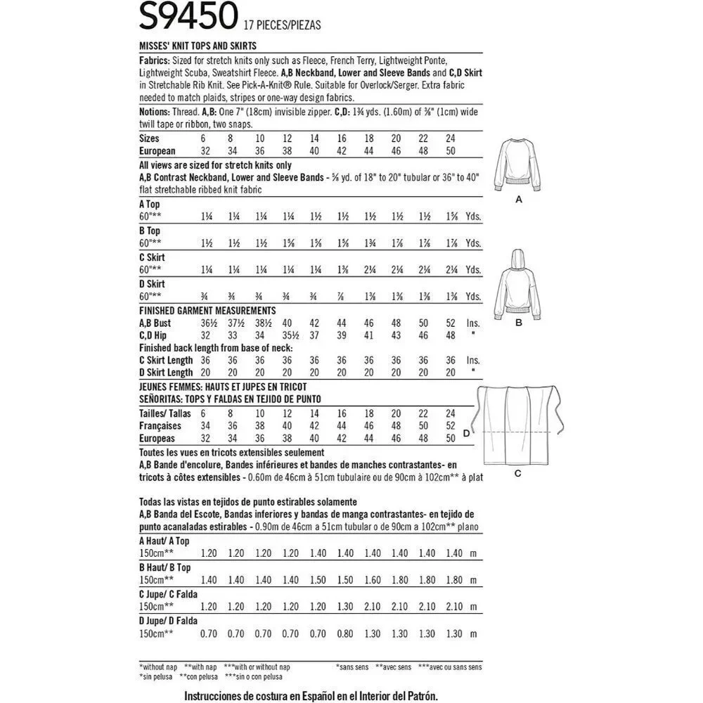 Simplicity Sewing Pattern 9450 Knit Tops Skirts by Mimi G‎ Misses Size 6-14